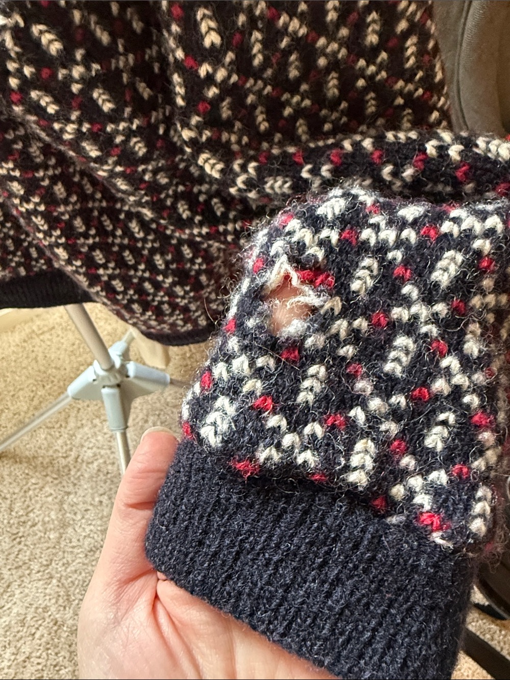 L.L. Bean Navy Wool Cardigan with Red and White Hearts - Picture 4 of 5